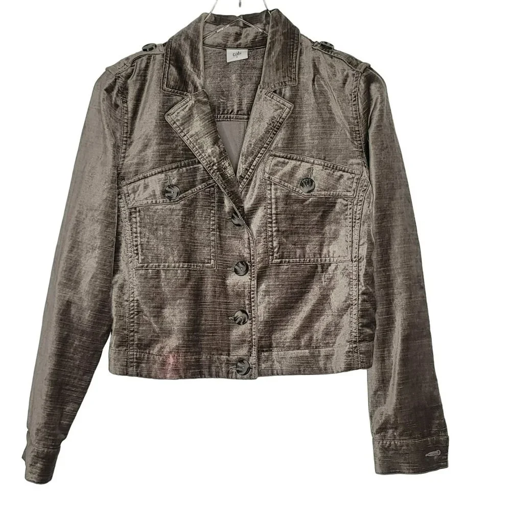 Cabi Size Small Jacket Sunday Topper Velvet Cropped Platinum Gray 3377